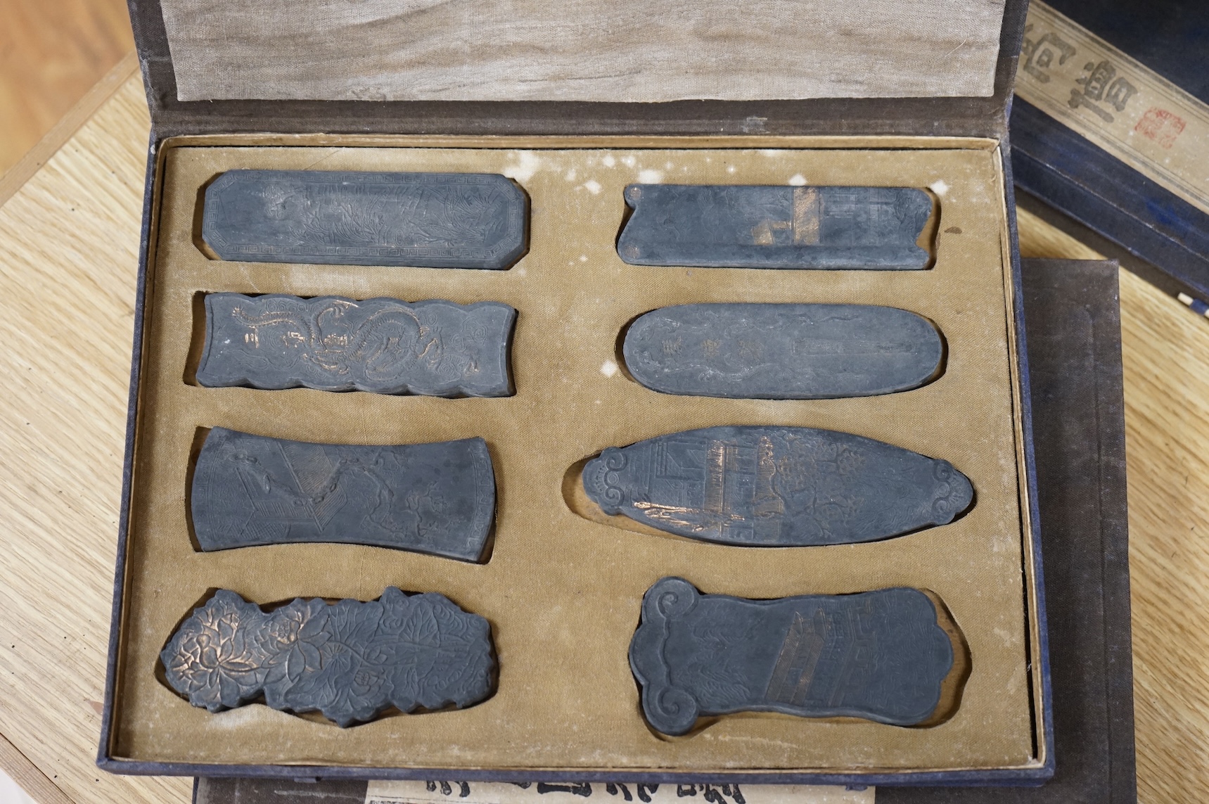 Five cased sets of Chinese ink blocks